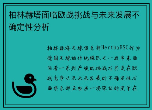 柏林赫塔面临欧战挑战与未来发展不确定性分析