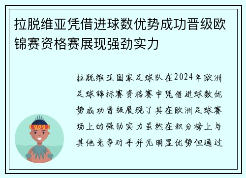 拉脱维亚凭借进球数优势成功晋级欧锦赛资格赛展现强劲实力